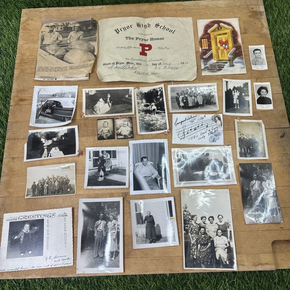 24 Pc Vintage Ephemera Lot Photos Greeting Cards Certificate Paper Collectibles